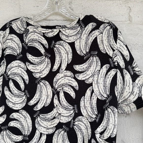 FARM Rio Black/Cream Banana Print Short Sleeve Tiered Boho Knit Dress Medium - Picture 5 of 9